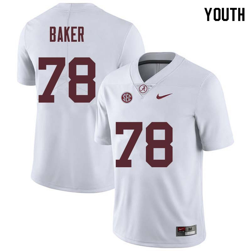 Alabama Crimson Tide Youth Elliot Baker #78 White NCAA Nike Authentic Stitched College Football Jersey IU16B48NM